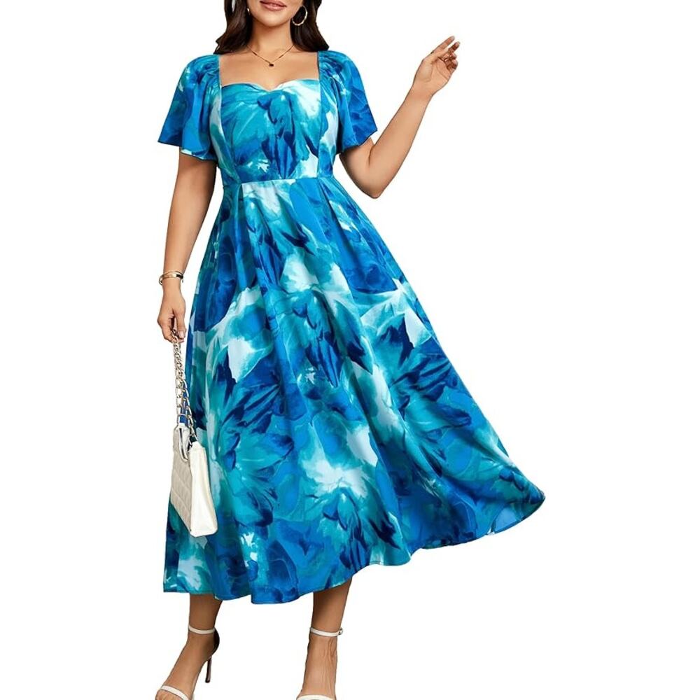 NEW Plus Size Floral Maxi Dress Size Large Plus 10-12 V-Neck Wedding Guest